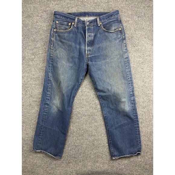 Levi's 501 Jeans Mens 36x30 Blue Denim Button Fly Straight Leg Mid Wash Red Tab - Picture 1 of 11